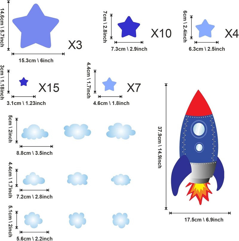 Kasubeso Large Rocket and Star Wall Decals, Outer Space Wall Stickers, Peel and Stick Removable Star Sticker, Art Decor for Kids Boys Bedroom Nursery Living Room,Playroom Classroom Decoration - Image 4